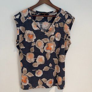 Melanie Lyne Women Floral Short Sleeve Pullover V Neck Blouse Size L